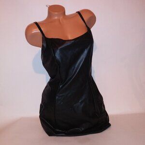 Victoria Secret Lingerie Slip Dress Black Faux Leather Side Zip Solid Stretch